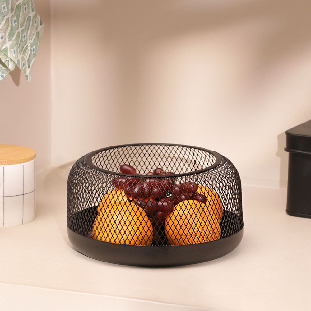 Grid Round Storage Basket Medium - Black