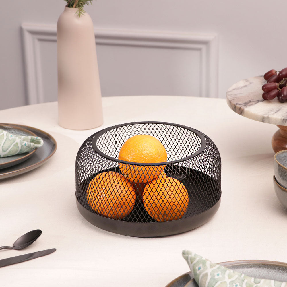 Grid Round Storage Basket Medium - Black