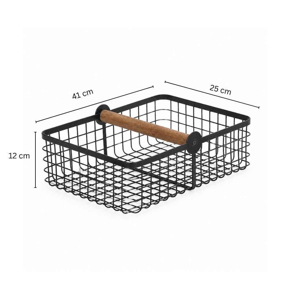 Grid Storage Basket with Handle Large - Black