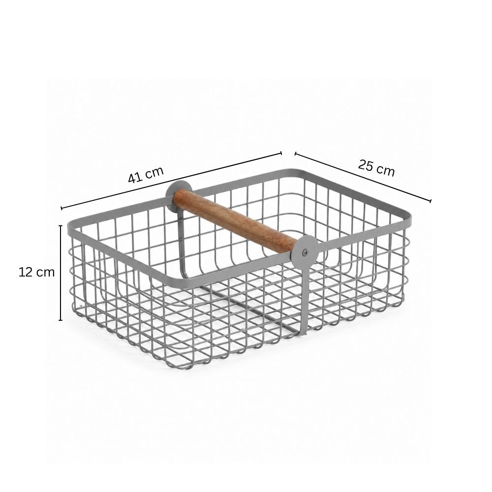 Grid Storage Basket with Handle Large - Grey