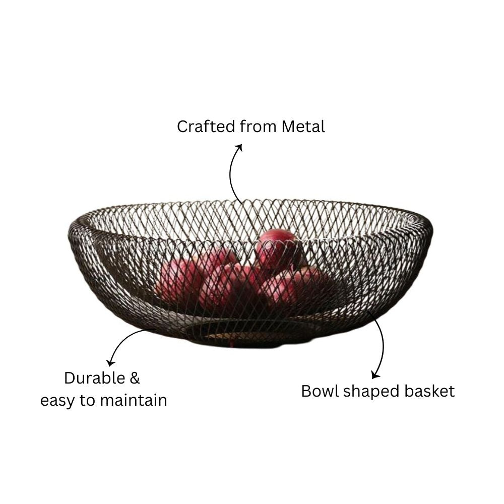Grid Round Fruit Basket - Black