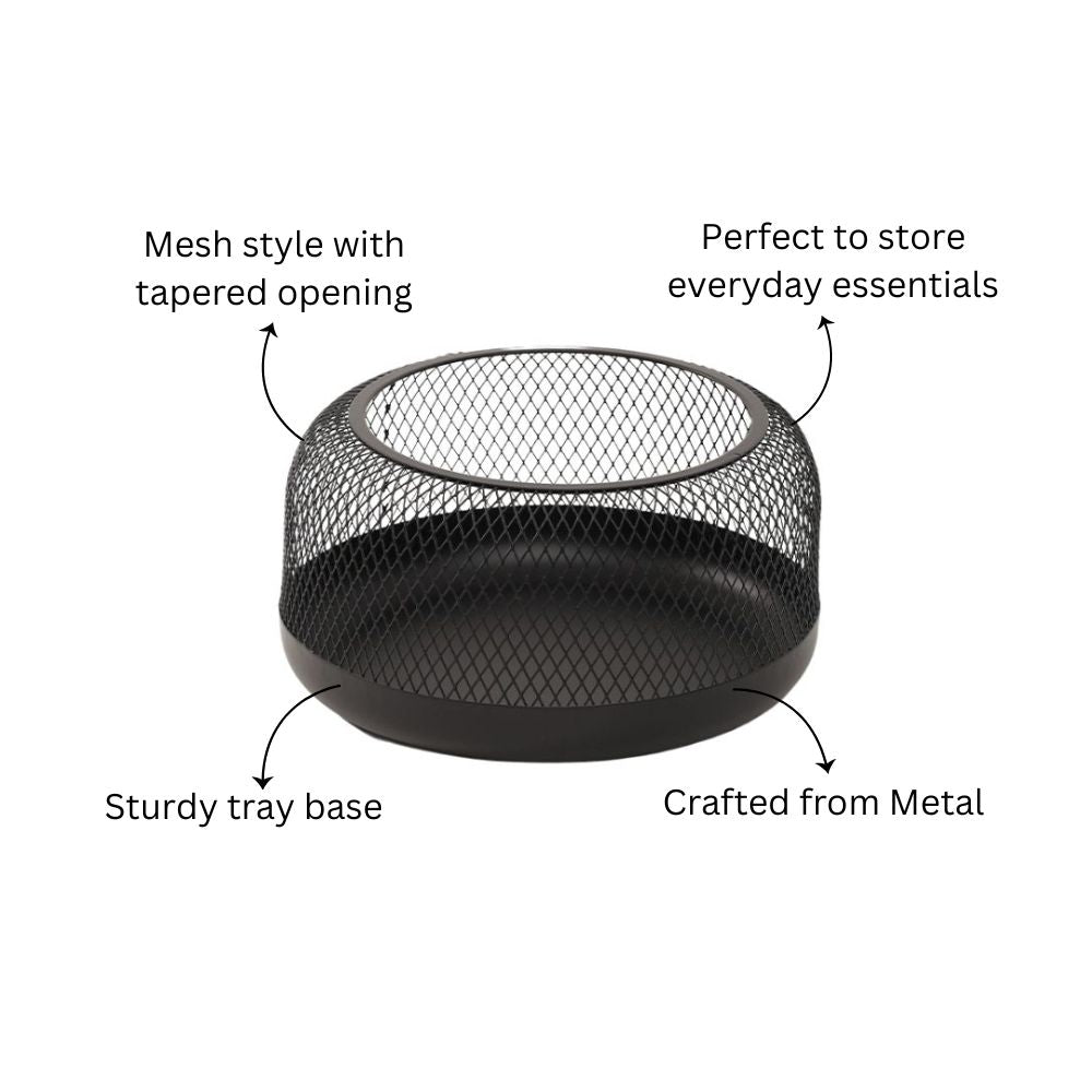 Grid Round Storage Basket Medium - Black
