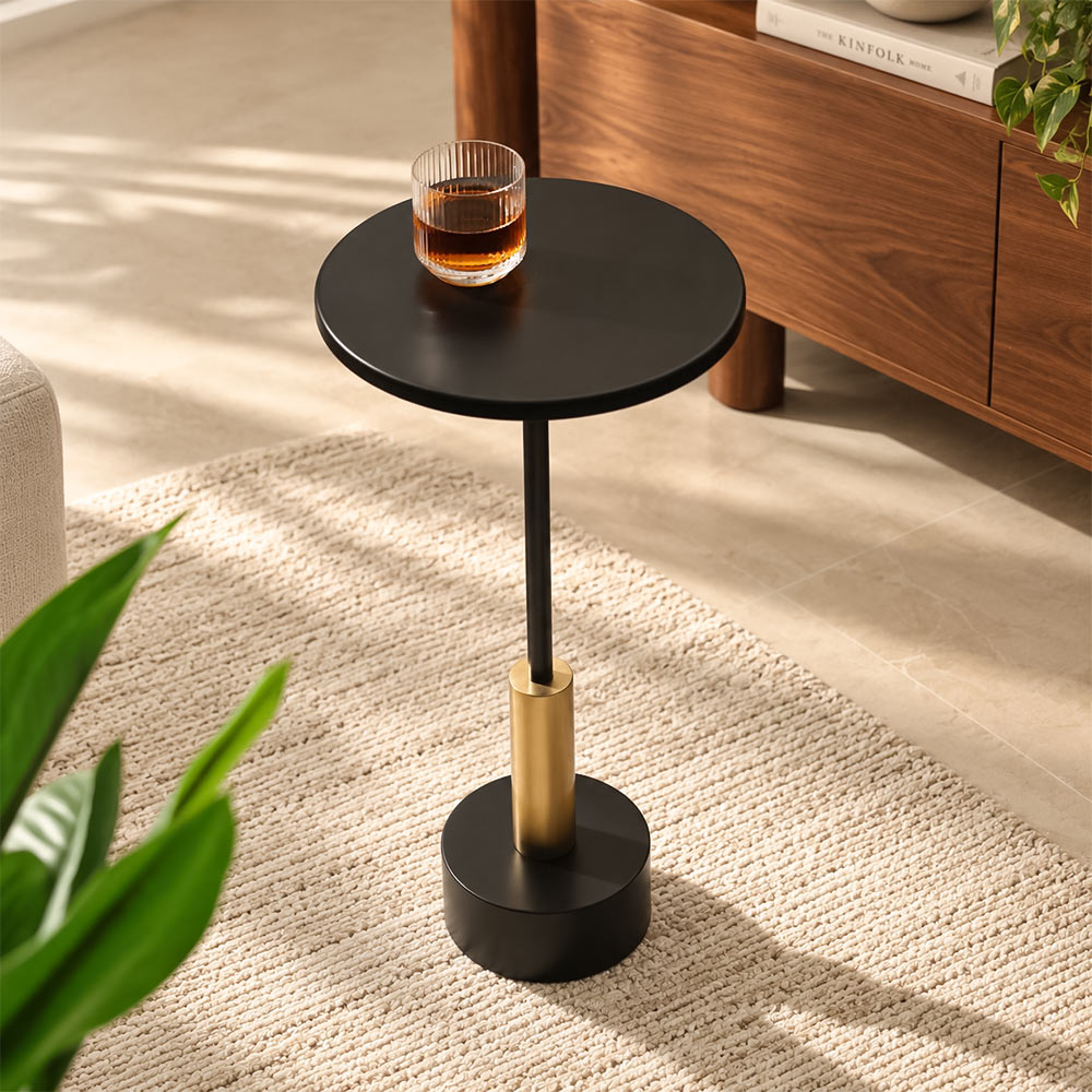 Grotto Pedestal Drink Table - Black Gold