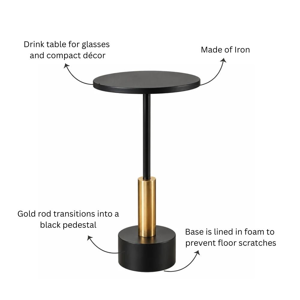Grotto Pedestal Drink Table - Black Gold