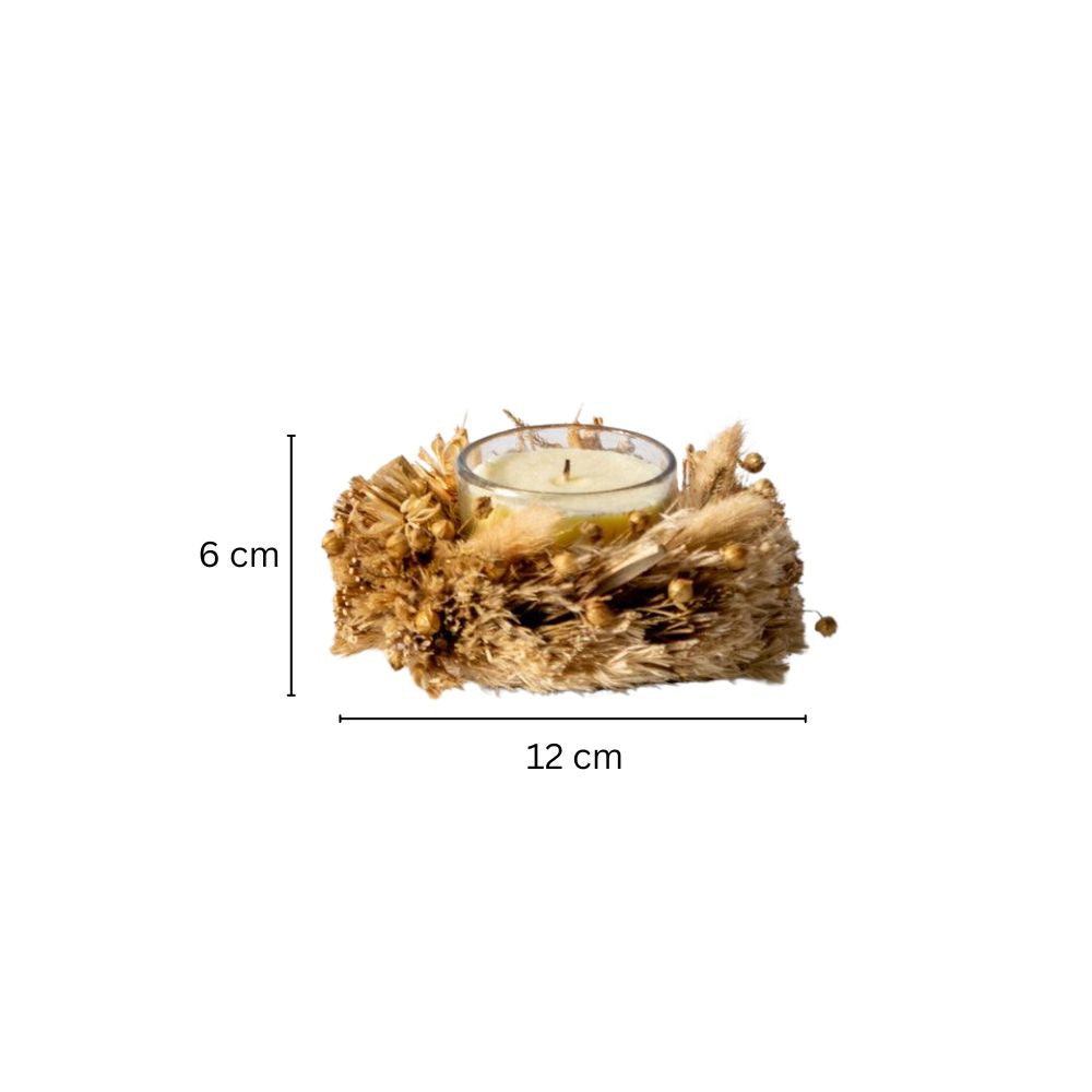 Halo Faux Flowers Decorative Candle - Natural Brown