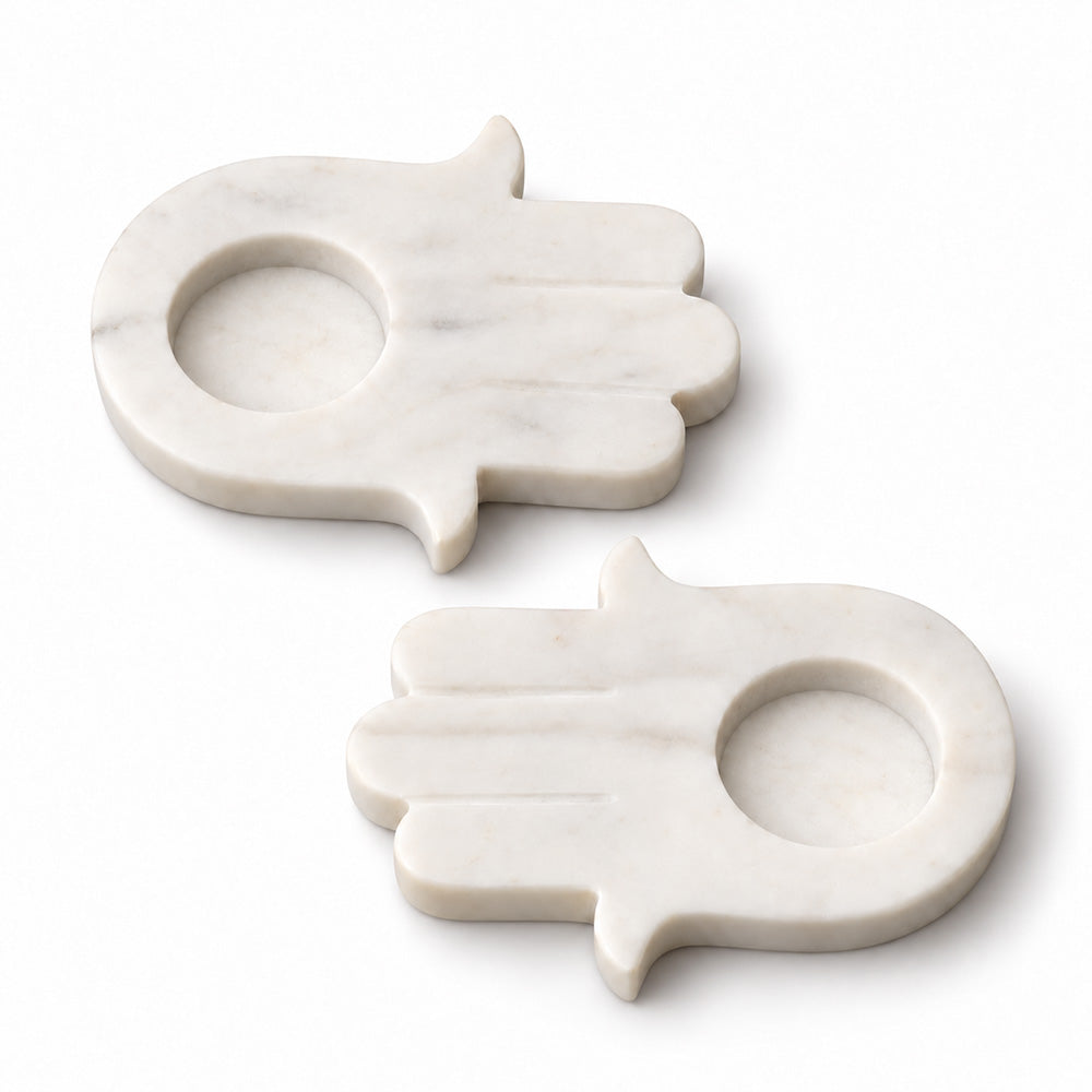 Hamsa Marble Tealight Holder - White