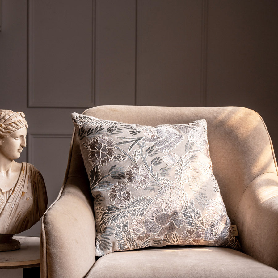 Hana Embroidered Cushion Cover 45x45cm - Beige Grey