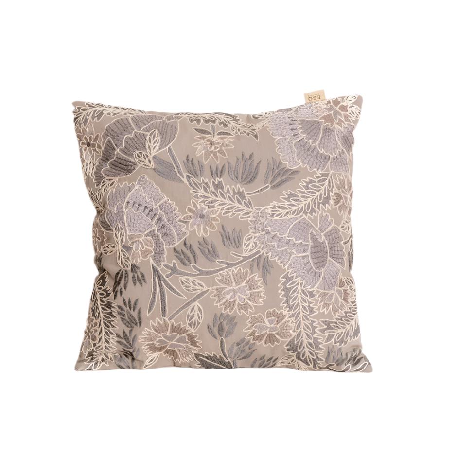 Hana Embroidered Cushion Cover 45x45cm - Beige Grey