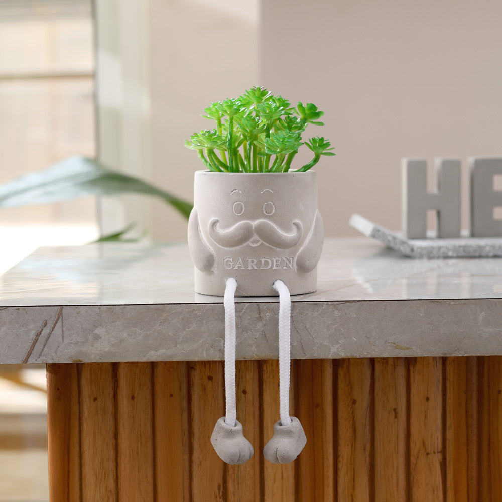 Hangout Gnome Planter with Faux Plant - Grey