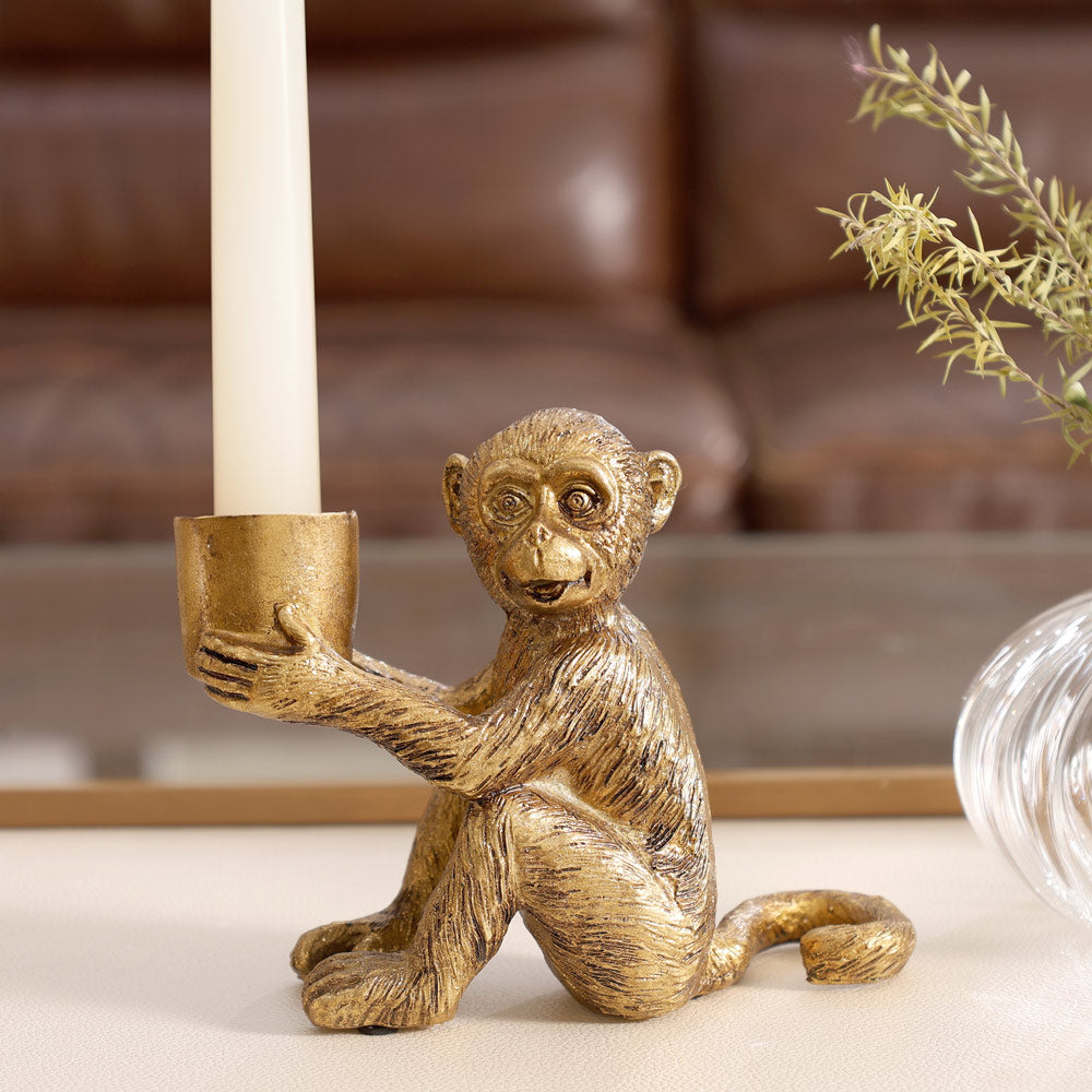 Happy Monkey Candle Holder - Gold