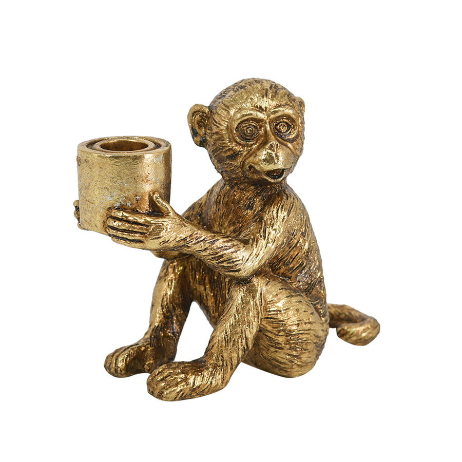 Happy Monkey Candle Holder - Gold