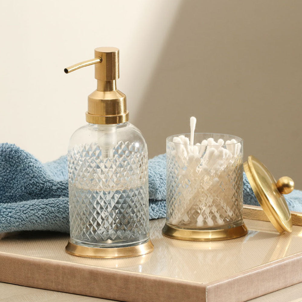 Harlequin Glass and Brass Storage Jar - Clear Gold