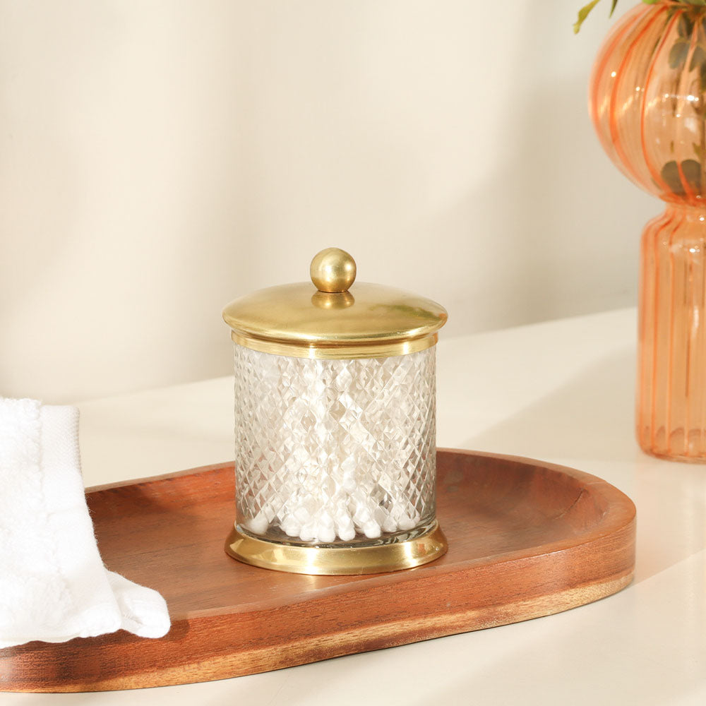 Harlequin Glass and Brass Storage Jar - Clear Gold