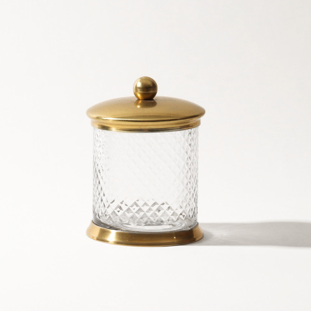 Harlequin Glass and Brass Storage Jar - Clear Gold