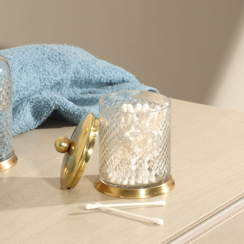 Harlequin Glass and Brass Storage Jar - Clear Gold