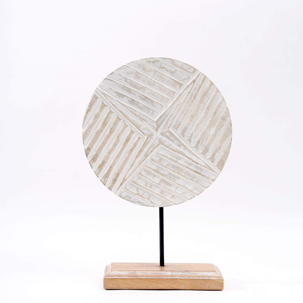 Hatch Carved Wooden Sculpture - Vintage White