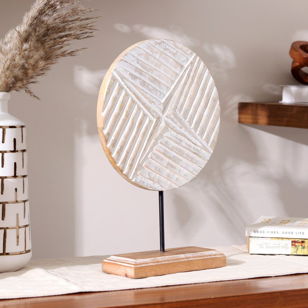 Hatch Carved Wooden Sculpture - Vintage White