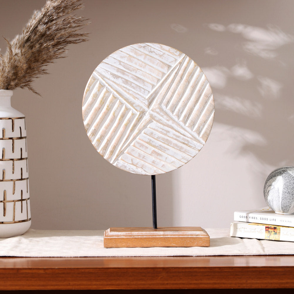 Hatch Carved Wooden Sculpture - Vintage White