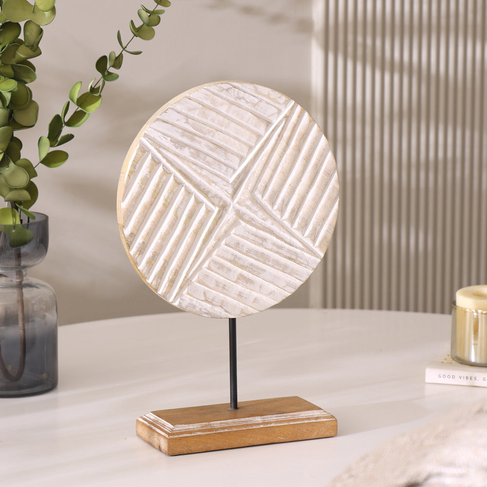 Hatch Carved Wooden Sculpture - Vintage White