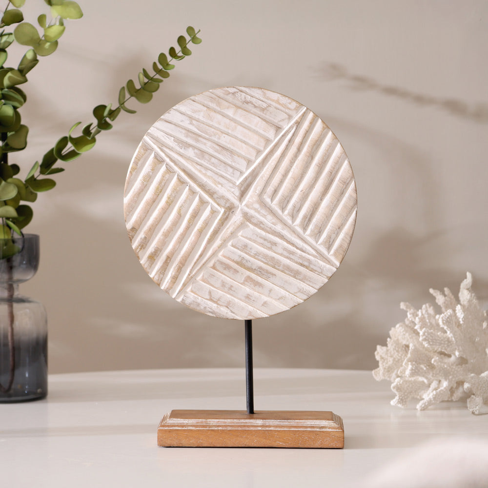 Hatch Carved Wooden Sculpture - Vintage White