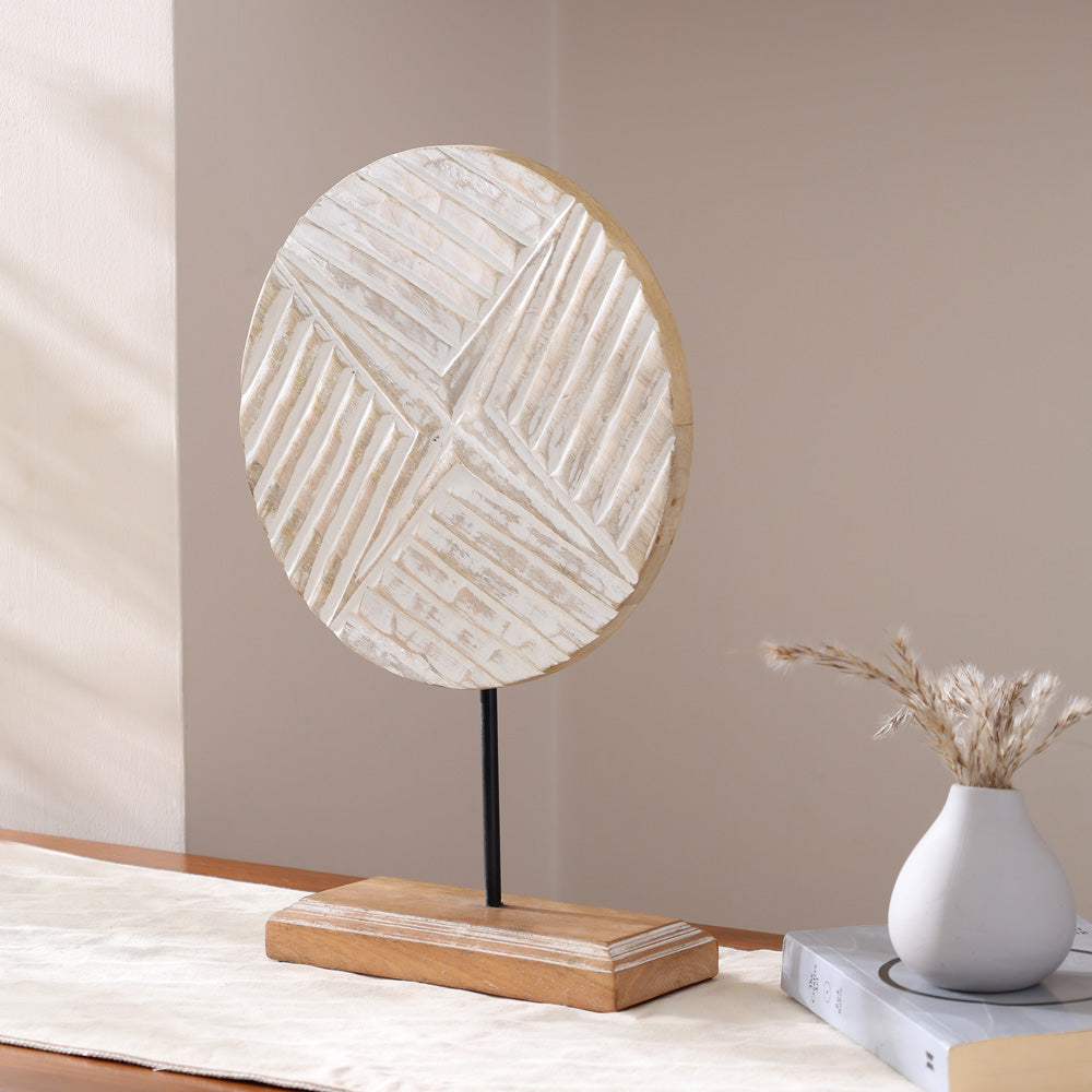 Hatch Carved Wooden Sculpture - Vintage White