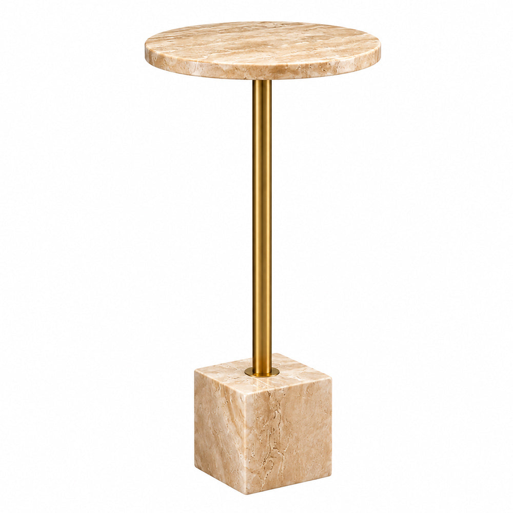 Haute Marble Pedestal Drink Table - Travertine