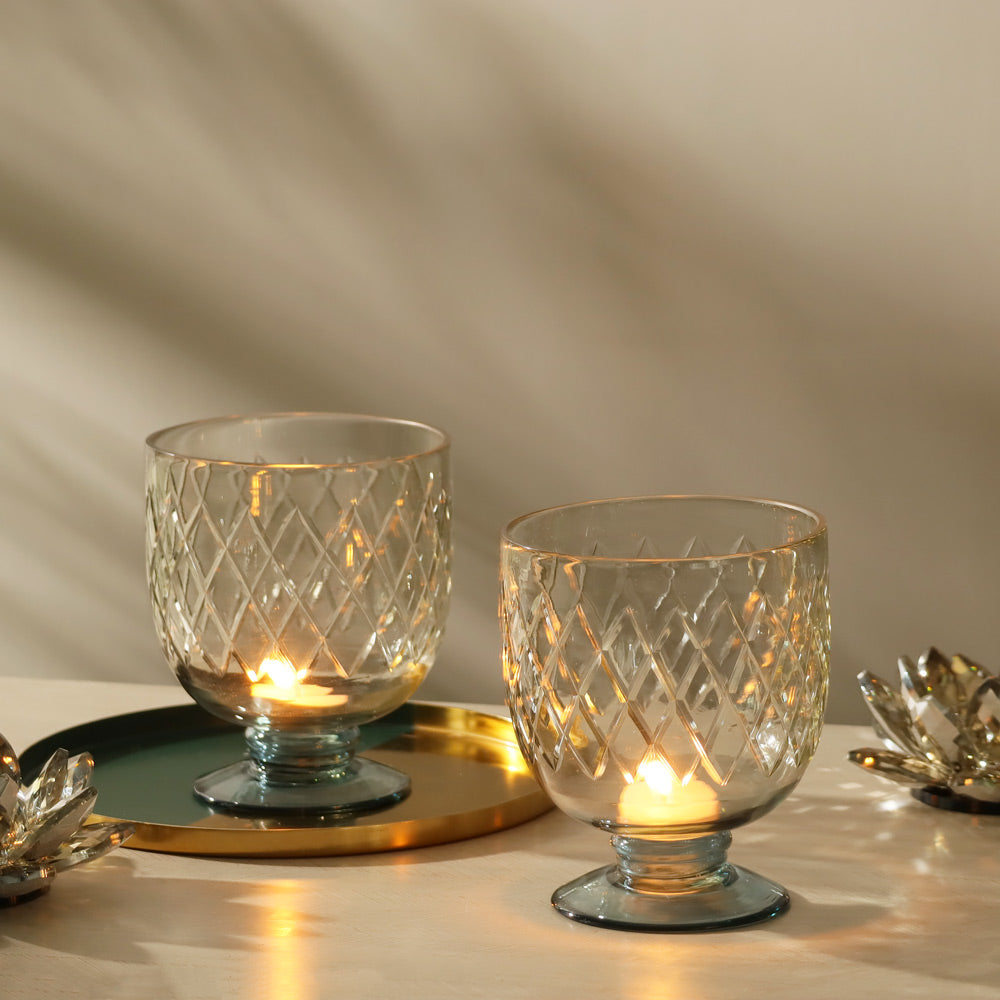Havana Glass Hurricane - Teal