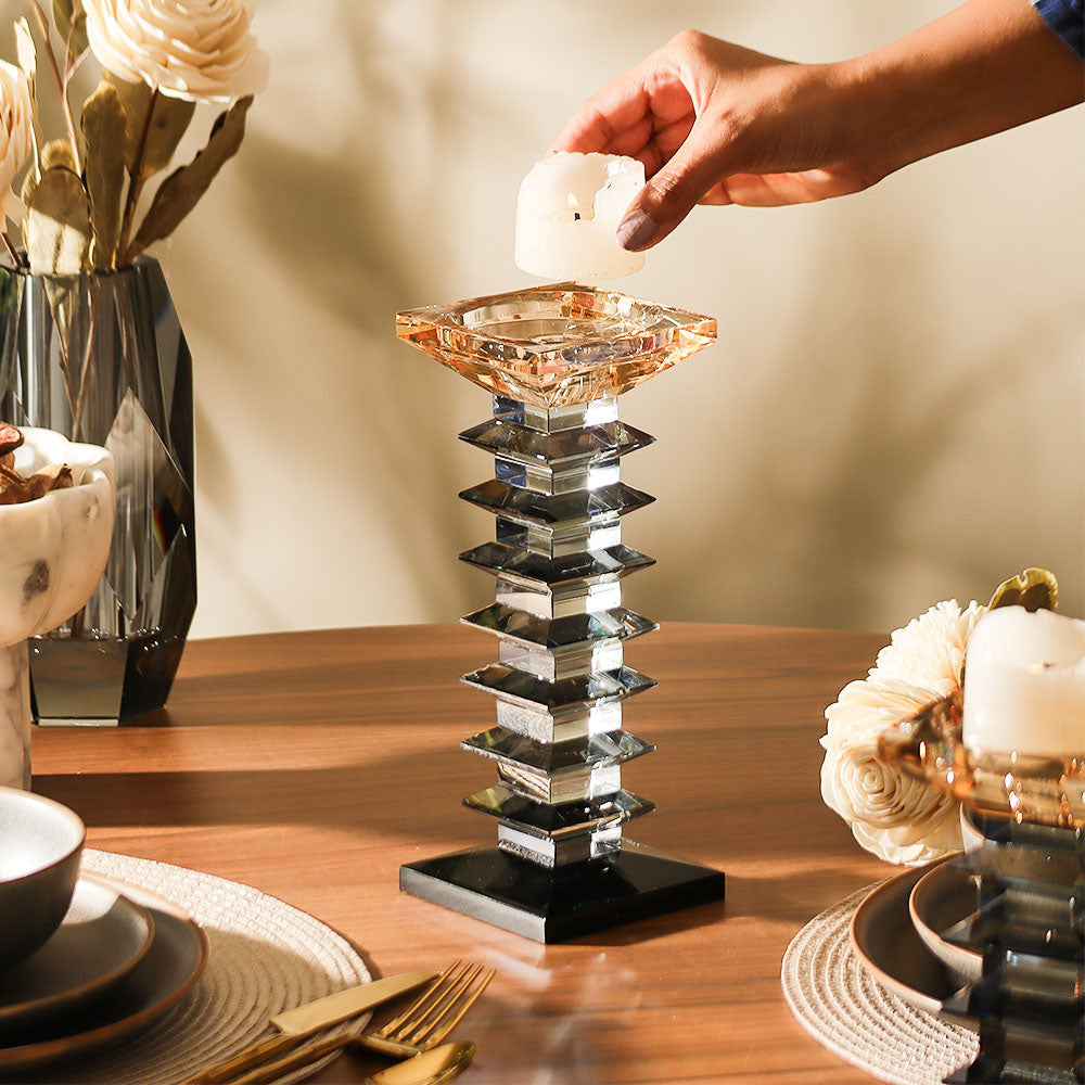Helios Crystal Candle Holder Large - Earthy