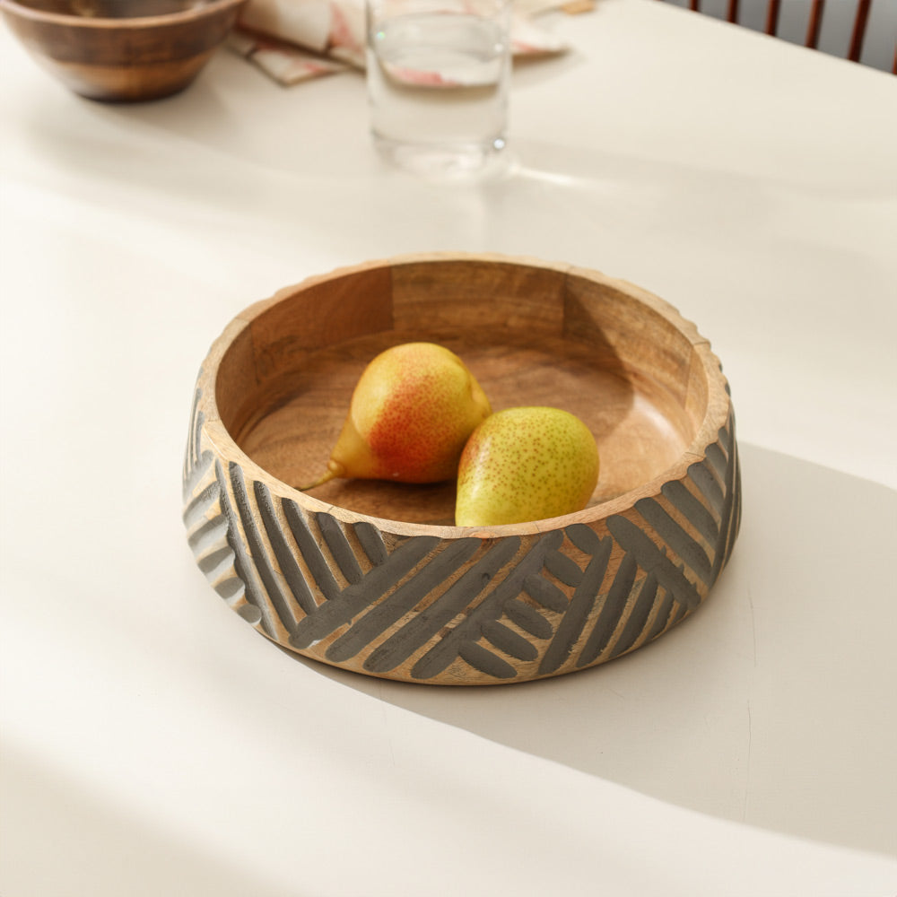 Herringbone Carved Bowl Large - Chestnut Grey
