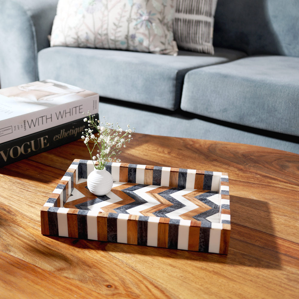 Herringbone Decorative Resin Tray Medium - Earthy