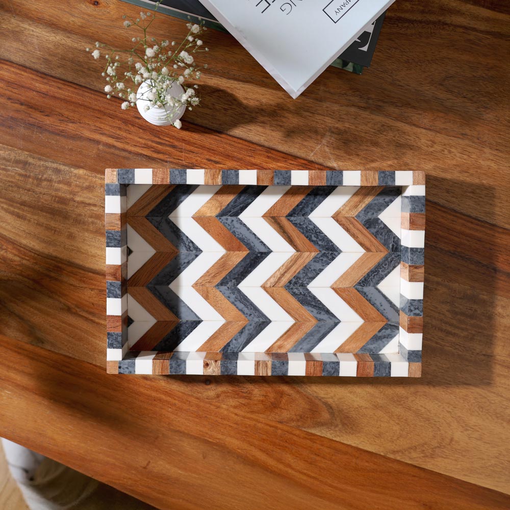 Herringbone Decorative Resin Tray Medium - Earthy