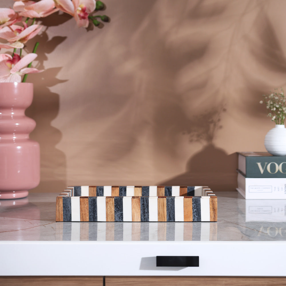 Herringbone Decorative Resin Tray Medium - Earthy