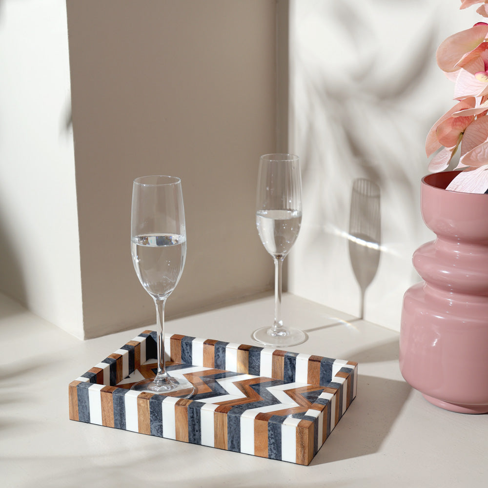 Herringbone Decorative Resin Tray Medium - Earthy