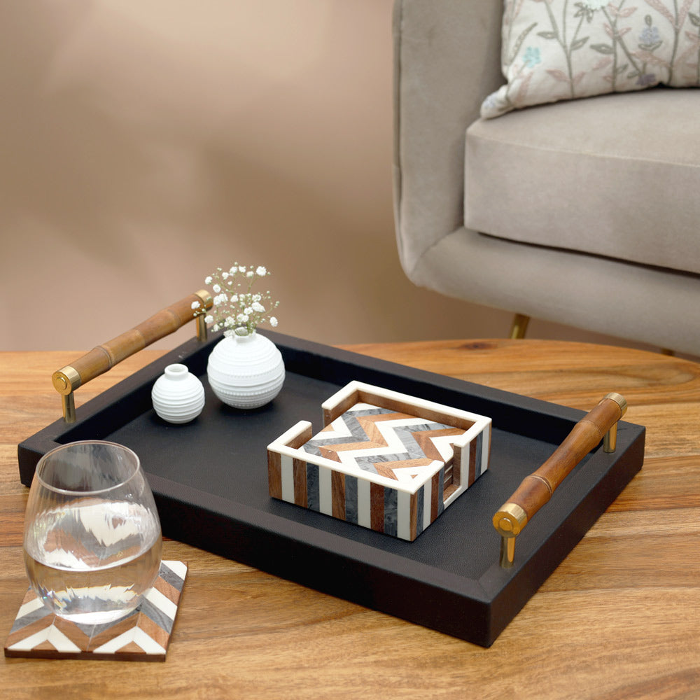 Herringbone Resin Square Coasters, Set of 4 - Earthy