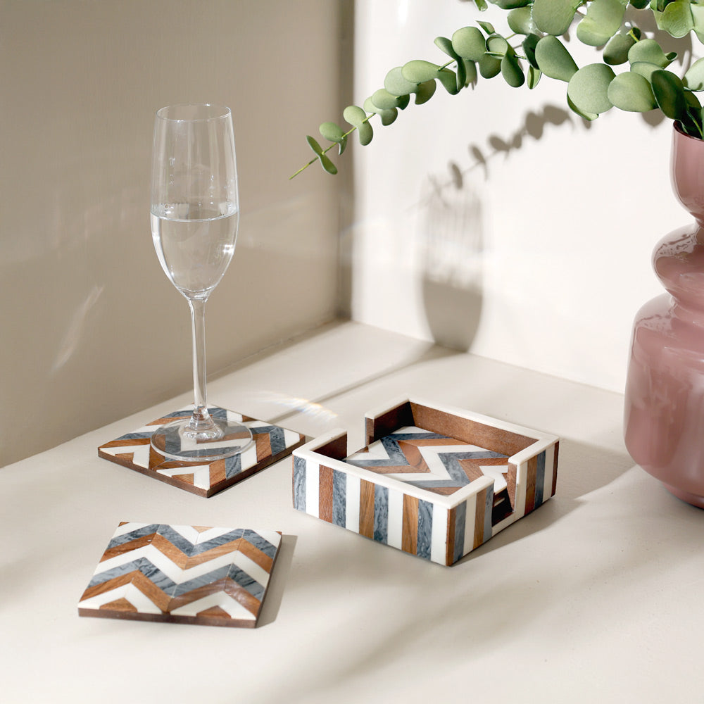Herringbone Resin Square Coasters, Set of 4 - Earthy