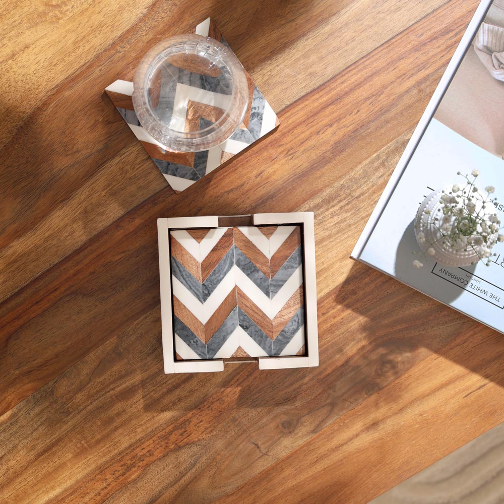 Herringbone Resin Square Coasters, Set of 4 - Earthy
