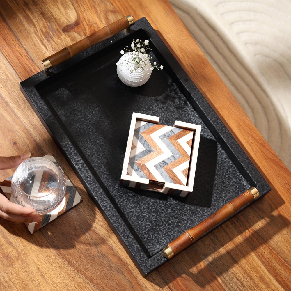 Herringbone Resin Square Coasters, Set of 4 - Earthy