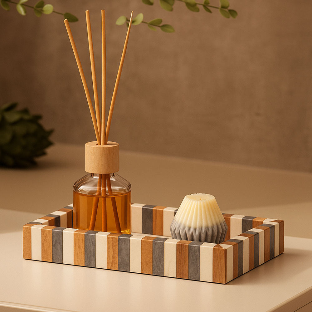 Herringbone Decorative Resin Tray Medium - Earthy