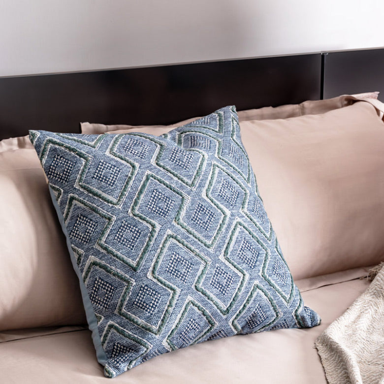 Hexa Embroidered Cushion Cover 45x45cm - Blue