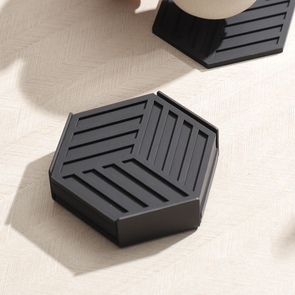Hexagon Coasters, Set of 6 - Black