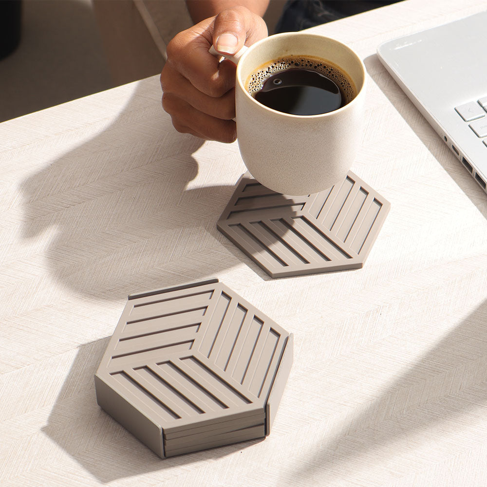 Hexagon Coasters, Set of 6 - Taupe