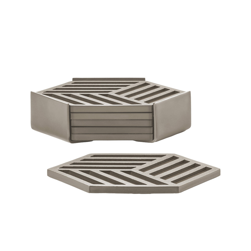 Hexagon Coasters, Set of 6 - Taupe