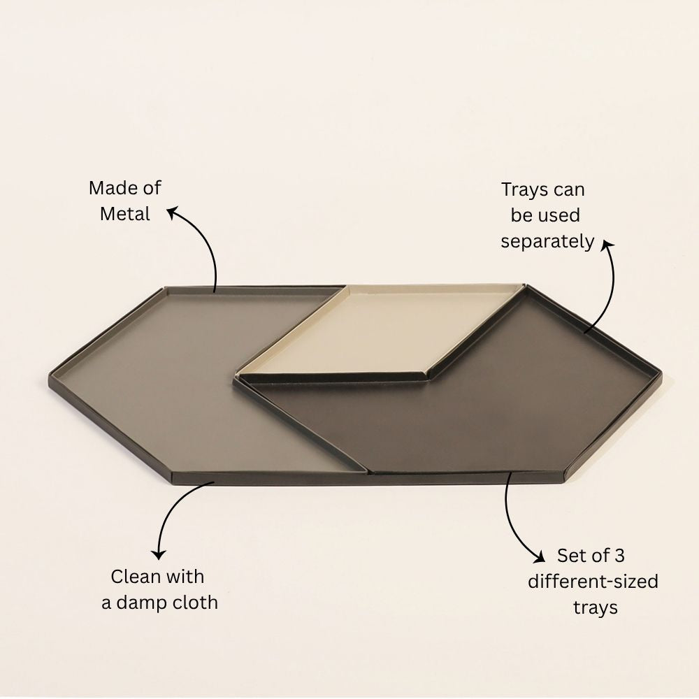 Hexagon Metal Desk Tray Set - Grey Black