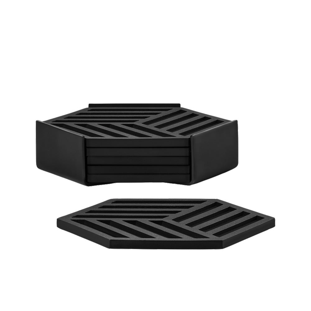 Hexagon Coasters, Set of 6 - Black