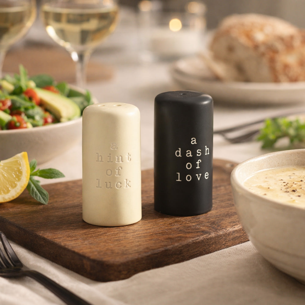Hey! Salt and Pepper Shaker Set - Black & Beige