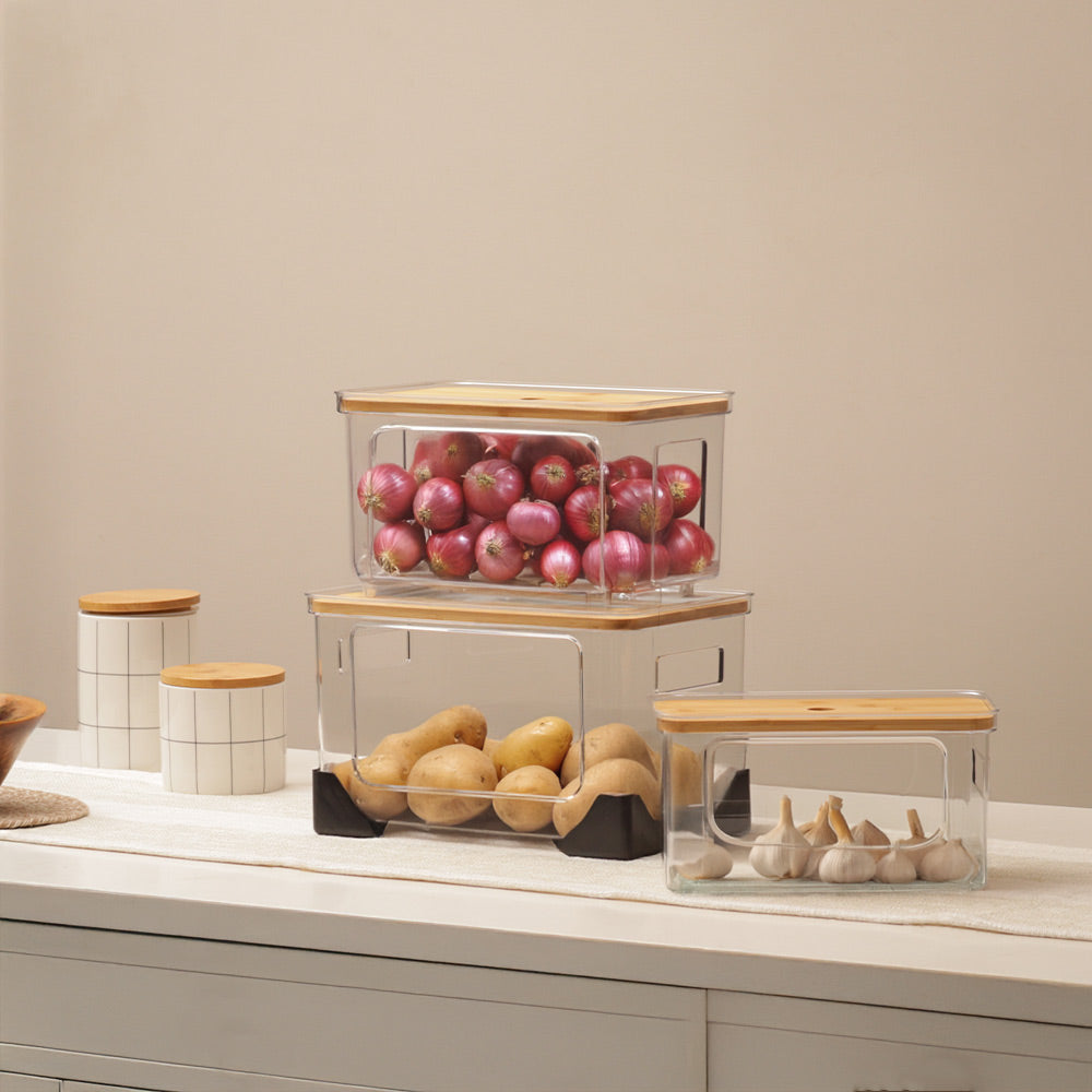 Hold-It Stackable Storage Bins, Set of 3 - Clear Natural