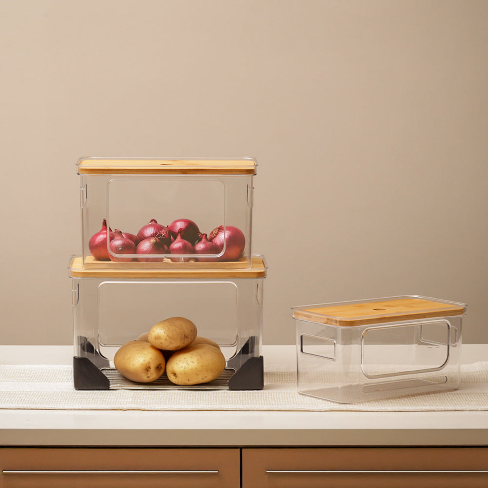 Hold-It Stackable Storage Bins, Set of 3 - Clear Natural