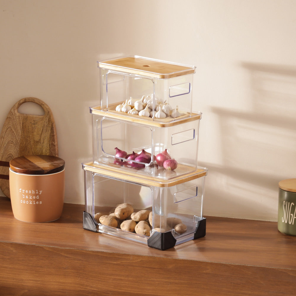 Hold-It Stackable Storage Bins, Set of 3 - Clear Natural