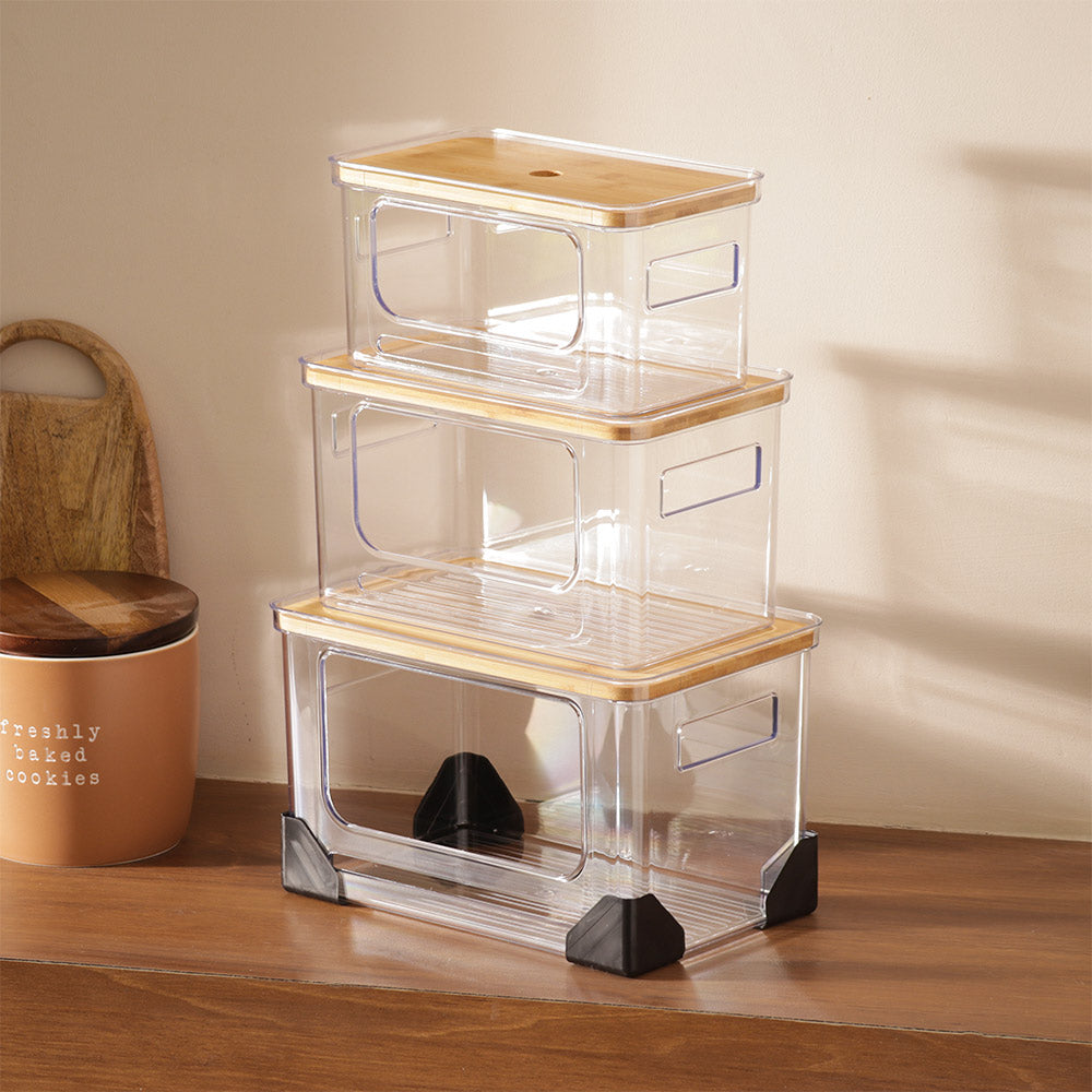 Hold-It Stackable Storage Bins, Set of 3 - Clear Natural
