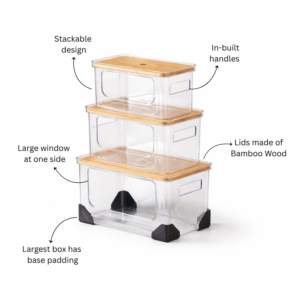 Hold-It Stackable Storage Bins, Set of 3 - Clear Natural
